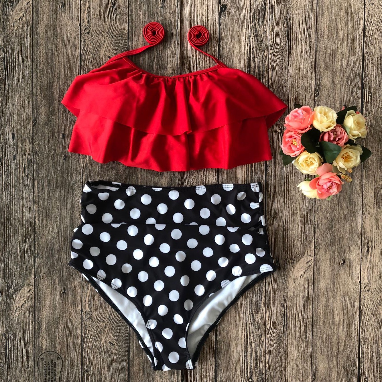 2019 mới châu Âu và Mỹ in bikini eo cao nhiều màu áo tắm bikini nữ xù áo tắm kích thước lớn - Bikinis ao tam dep