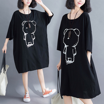 Maternity dress Spring Summer new casual large size coat 200kg cartoon bear print medium length cotton T-shirt dress