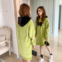 New maternity winter hooded gold velvet padded velvet long lazy winter jacket ins winter