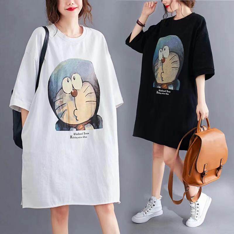 Foreign qi maternity large size T-shirt skirt womens summer loose top suit cover meat thin mid-style dress tide long