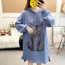 Pregnant womens autumn coat fashion suit loose long sleeve long-length hooded sweater thin cotton T-shirt dress autumn