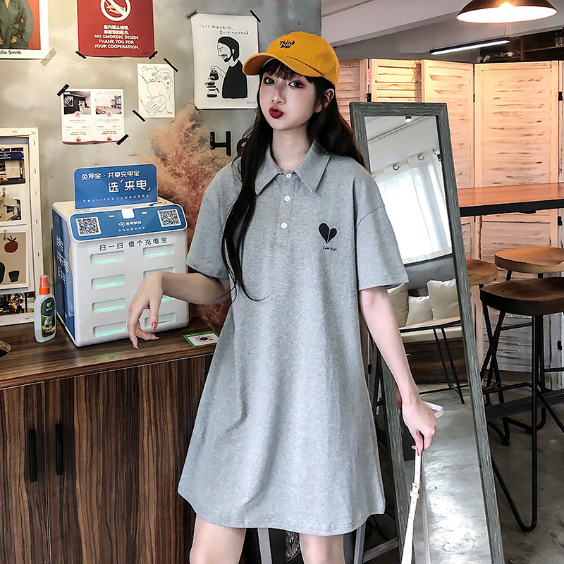 2021 summer Korean maternity cartoon t-shirt women loose medium-long fashion cotton ammonia short-sleeved top lapel skirt
