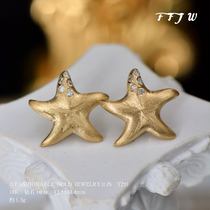 T251 18K gold seaStar diamond earnail Au750 wire drawing sub-light ear decoration minimalist Temperament Delivery JS