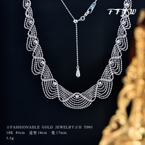 T095 18K Golden Fairy Lace Necklace Au750 Laser Bean adjustable kkle chain K white scar H