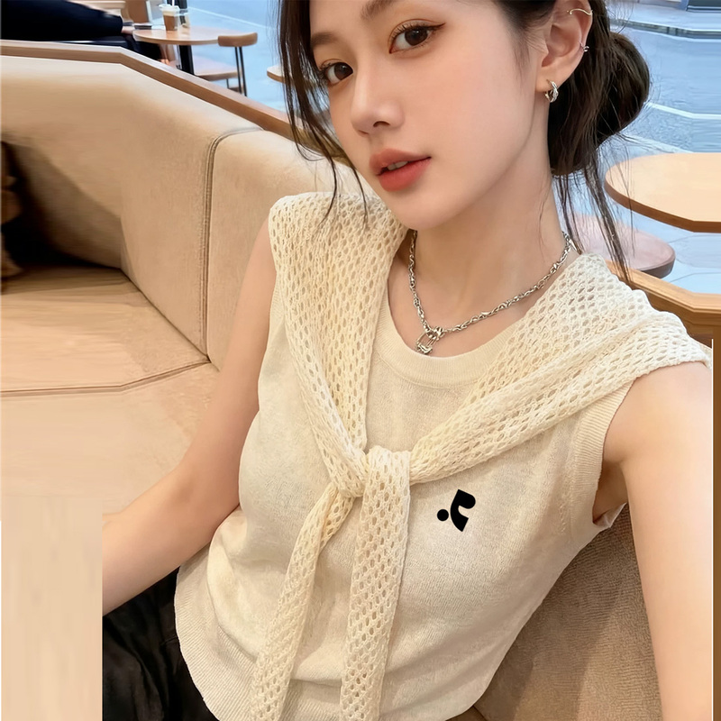 Korean Purchase Reat Racrartian Sleeveless T-Shirt for Women, Summer Hollow-Out Knit Shawl Camisole Top Korean Purchase Reat Racrartian Sleeveless T-Shirt for Women, Summer Hollow-Out Knit Shawl Camisole Top