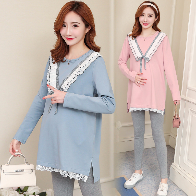 Pregnant women's spring clothing fashion models 2022 new surrogates for spring and wave fashion T-shirt blouses Two-style suit of undershirt