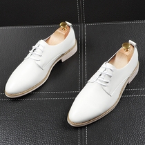 Summer white leather shoes mens pointy Inn business casual shoes Youth 100 hitch soft bottom mens lace leather shoes heightening