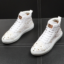 European and American trendy mens shoes High Shoe Rivets Individuality Hip Hop Shoes Korean version white High Bon board Shoe leather boots Short boots