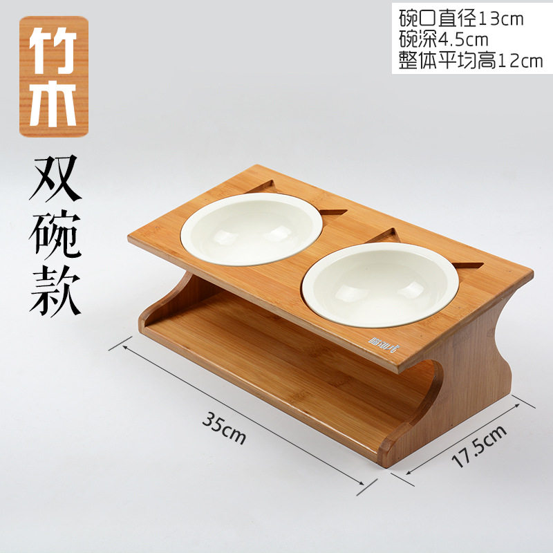 Meow Fairy Pet Bowl Solid Wood Bowl PET TABLE HEIGHT PROTECTION CERVICAL SPINE DOUBLE BOWL CAT DOG BOWL MATCHING CERAMIC BOWL