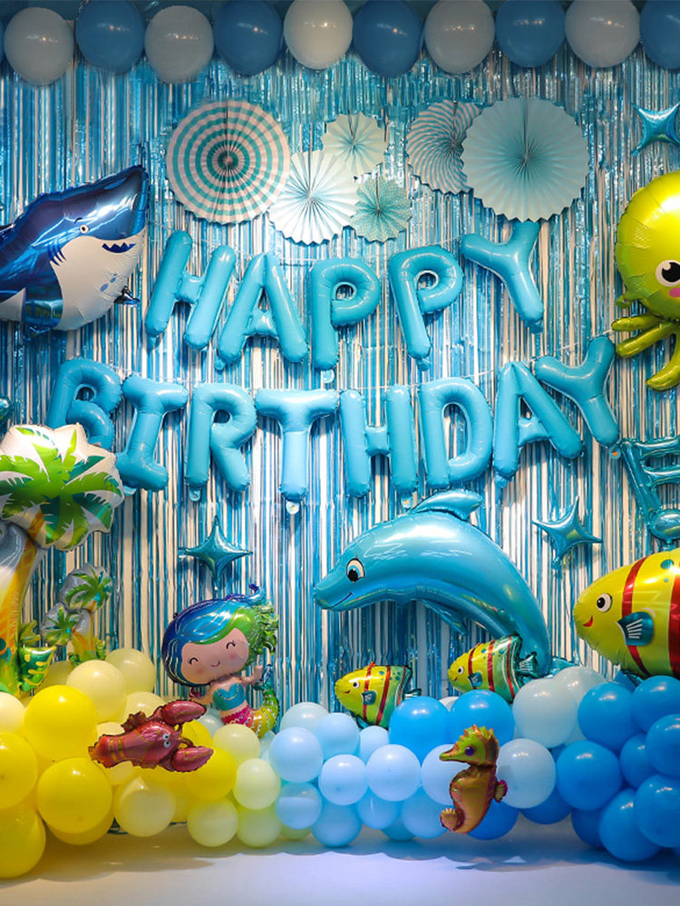 Baby birthday decoration balloon package Children's party Cartoon boy girl background wall scene decoration items