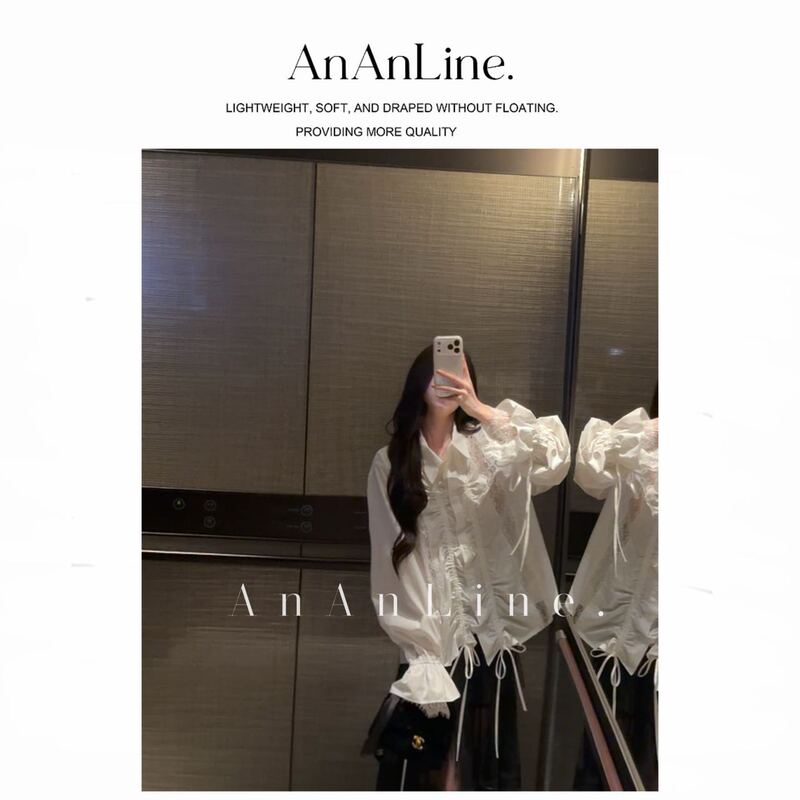 Ananline.【Pleated Shirt】New Style for Early Autumn! Original Design Lace Top Ananline.【Pleated Shirt】New Style for Early Autumn! Original Design Lace Top
