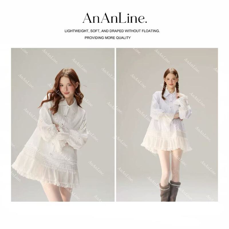 Ananline.【International Students】Original! New Spring Shirt with Lace Splicing