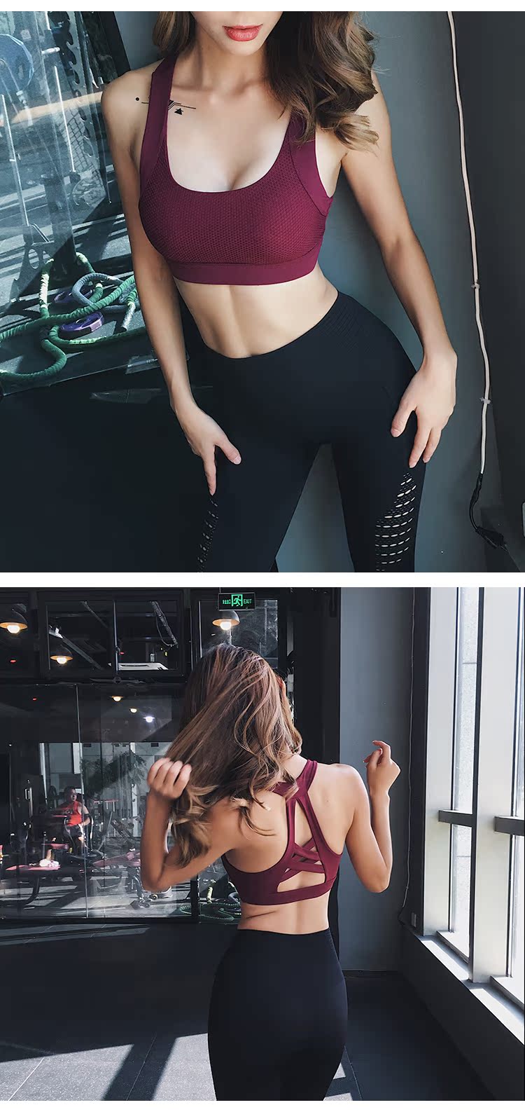 Chạy bộ đồ lót thể thao đeo chéo gợi cảm Kaka nữ chống sốc tập hợp rập khuôn yoga áo ngực tập thể dục áo bra tập gym big size