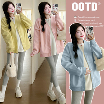 Maternity wear spring and autumn new solid color fresh age-reducing bottoming shirt loose slimming pure cotton cardigan coat maternity top