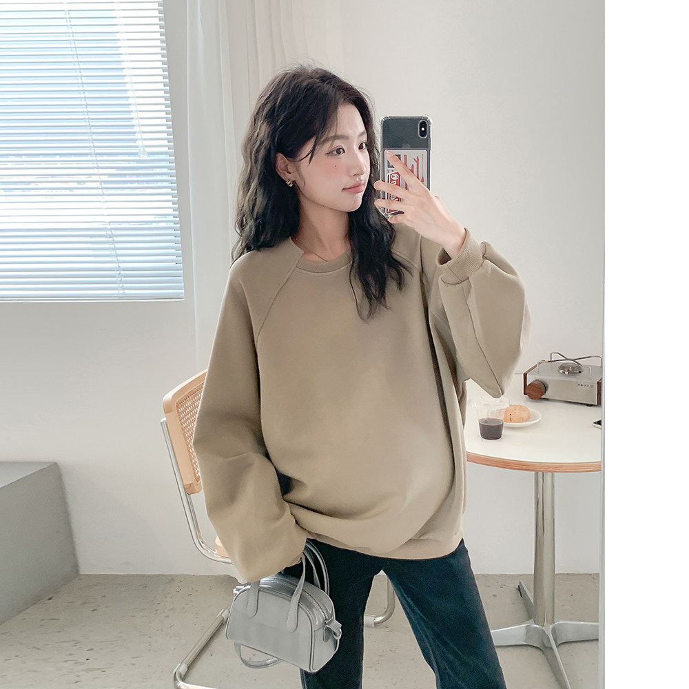 Pregnancy women's clothing and clothing autumn and winter American minimalist round neckline head casual long sleeve temperament small crowdDesign Reduced Blouse-Taobao