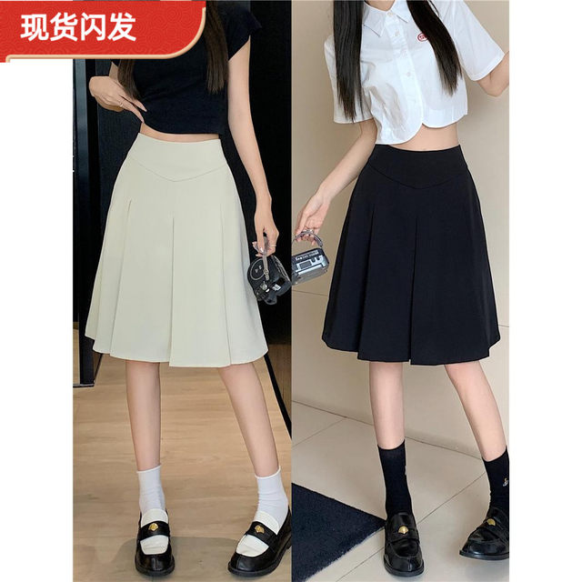 Mid-length A-line versatile umbrella skirt with pockets and pleats for women