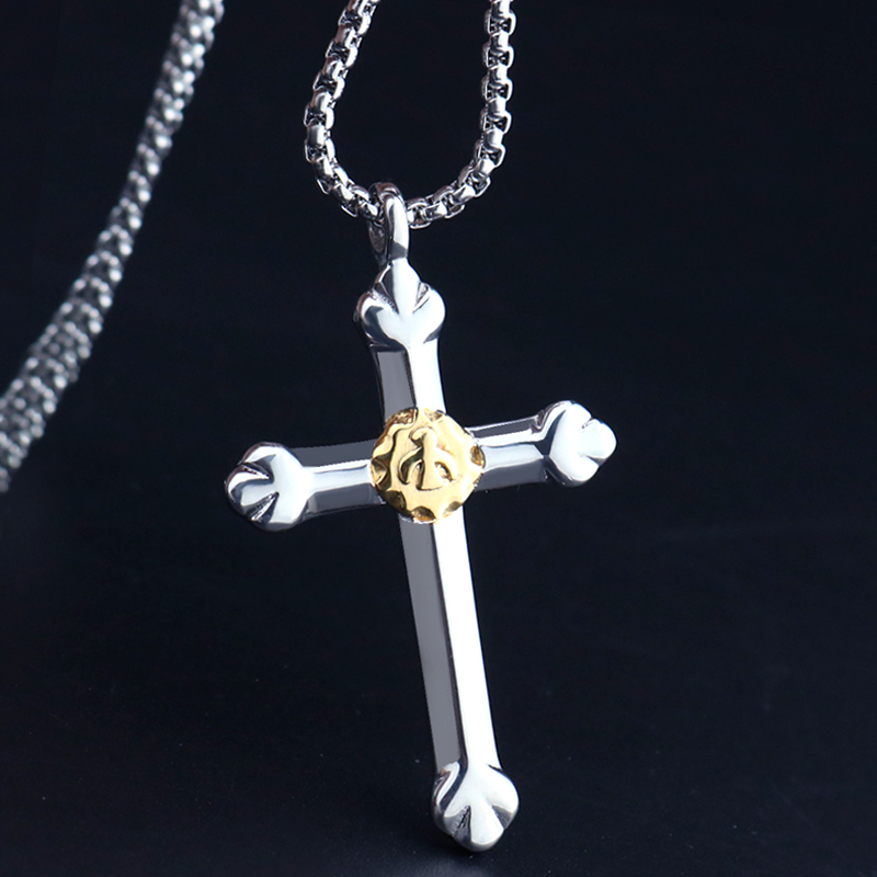 European And European Hip Hop Street Cross Necklace Men Personality Bully Titanium Steel Pendant Tide Male Student Pendant Accessories