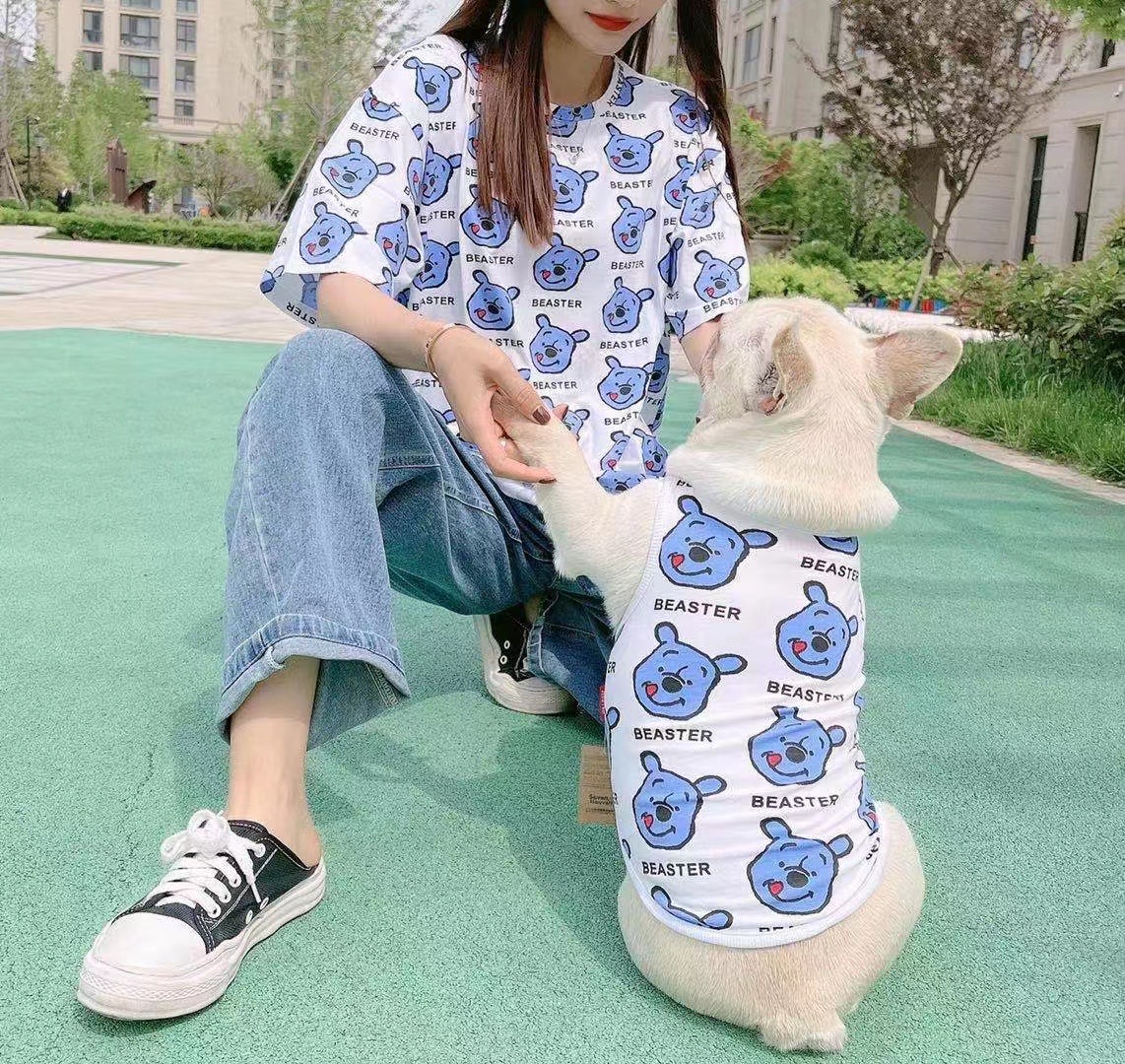Summer bichon clothes pet owner parent-child wear cotton breathable cat and dog belly protection against cold casual vest
