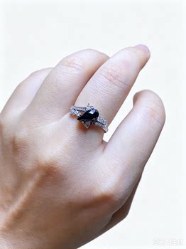 Natural a-grade ink jade ring s925 silver inlay, fashionable and versatile, electroplated platinum anti-oxidation