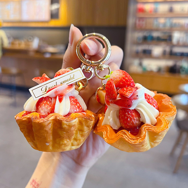 Creative Artificial Pu Food Toy Strawberry Egg Tart Keychain Bag Pendant Ice Cream Car Backpack Key Chain Ornament