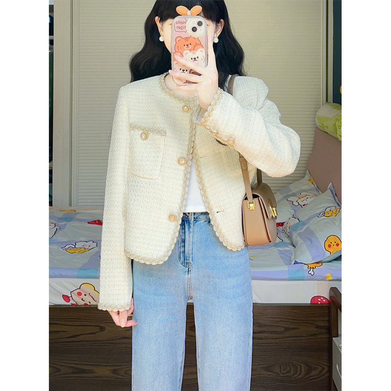 French-style small fragrance short coat women's autumn and winter high-end sense of celebrity style temperament small cardigan top spring and autumn models