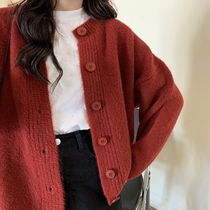 Christmas red sweater coat woman in autumn and winter wear retro coat 2022 winter new knitted sweater