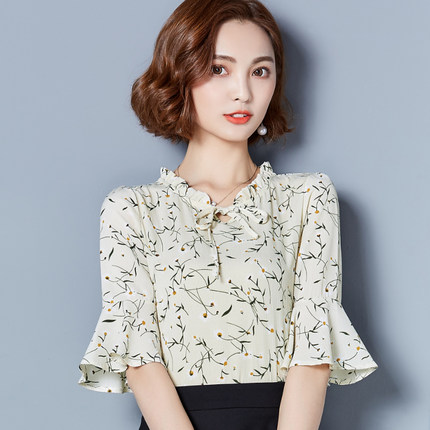 女款夏装2018新款上衣女显瘦雪纺衫胖mm花衫