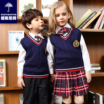 British Academy style Kindergarten Kindergarten School uniforms three sets of class uniforms spring and autumn girls suit vest knitting