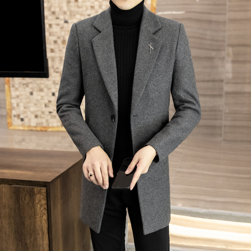 Men's Mid-Length Trench Coat 2026 New Spring and Autumn Woolen Coat Winter Thickened Woolen Trendy Men's Youth Jacket