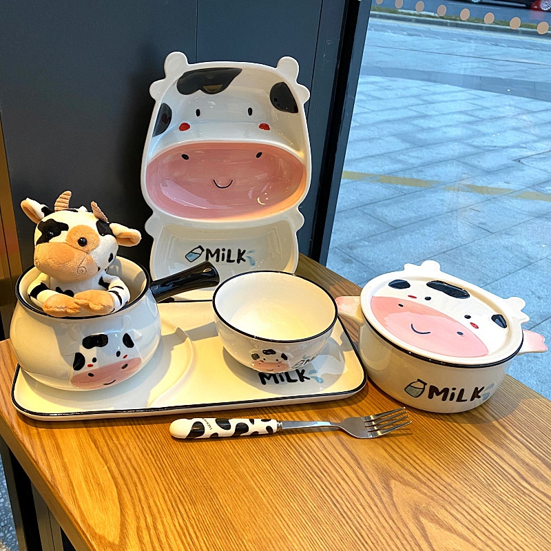 Express cartoon cow baby tableware ceramic plate domestic creative children rice dish plate frame plates for breakfast