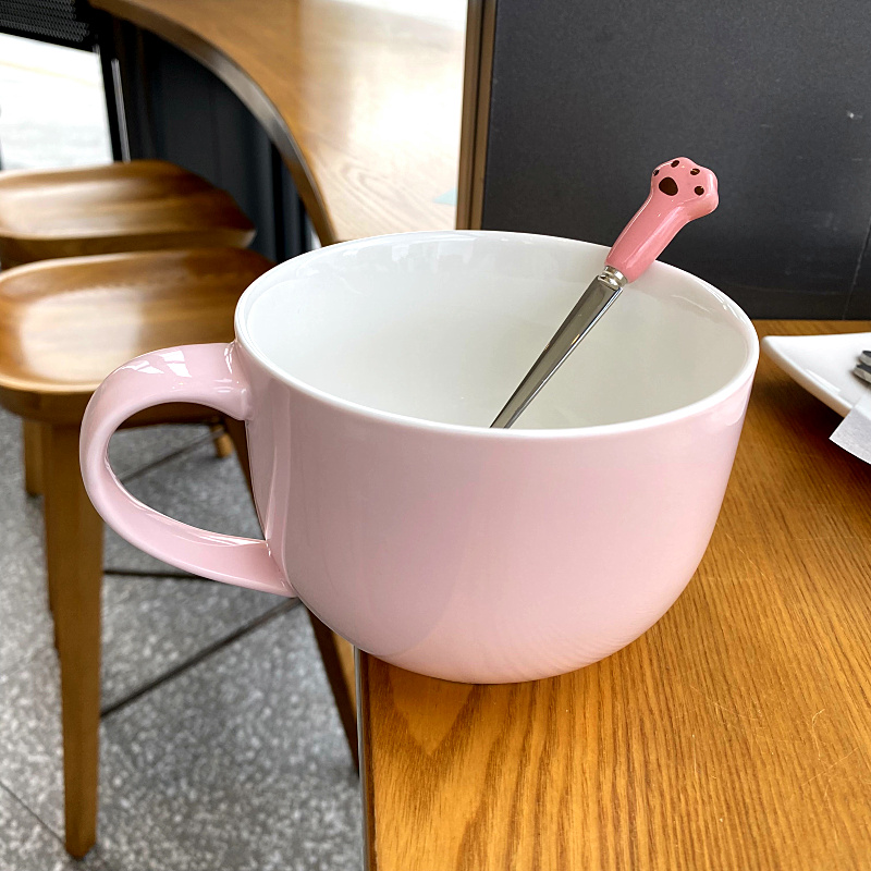 Korean high - capacity mark cup with cover teaspoons of express girls office ceramic cups of oatmeal for breakfast milk cup
