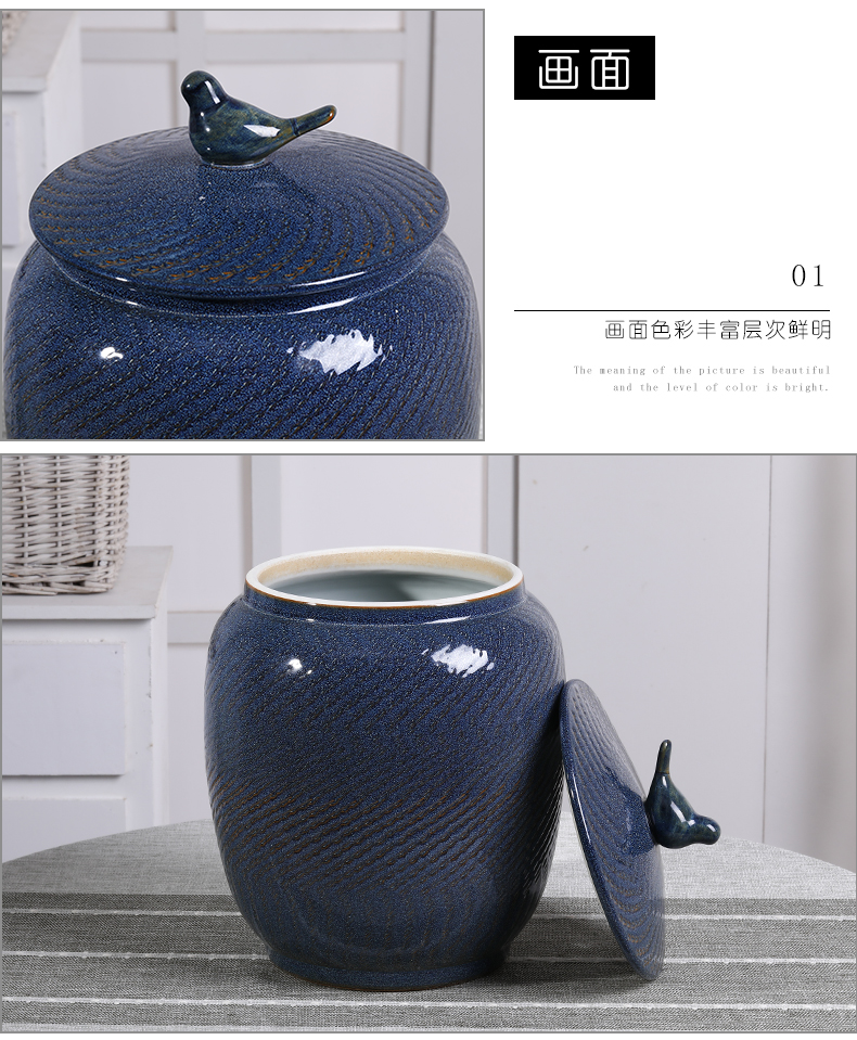 Jingdezhen ceramic barrel with cover seal storage tank household barrel kg30 20 jins of rice storage box