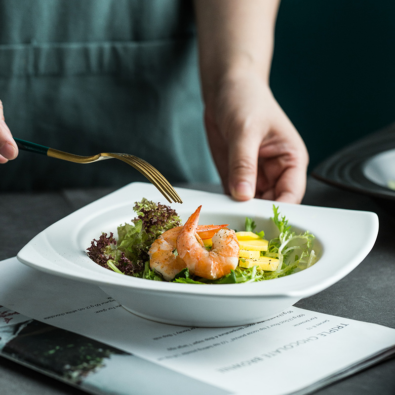 The Nordic idea square pasta dish soup plate with straw hat creative western food dish ceramic deep dish dish plate
