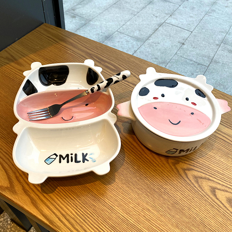 Express cartoon cow baby tableware ceramic plate domestic creative children rice dish plate frame plates for breakfast