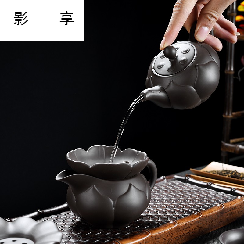 Shadow at the lotus rose violet violet arenaceous mud kung fu tea set teapot GaiWanCha sea the whole household gift box JWG cups