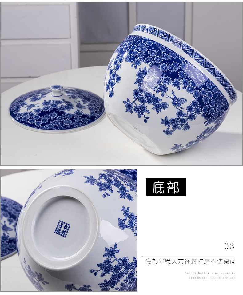 Jingdezhen ceramic barrel with cover moistureproof household ricer box sealed 20 jins 50 kg locker pickles meat in it