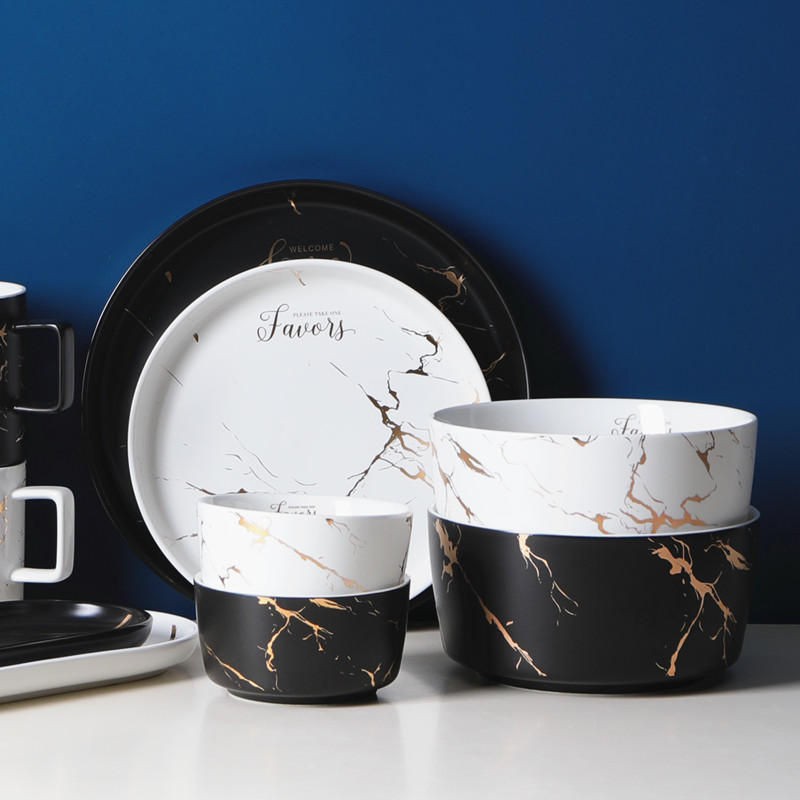 Ins marble tableware golden rice bowls dessert soup bowl 0 ceramic bowl dish combination, the household