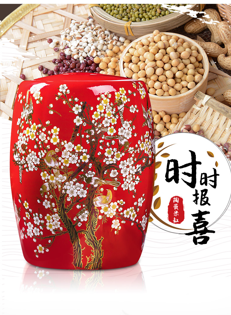 Jingdezhen ceramic barrel with cover household moistureproof insect - resistant seal storage bins 20 jins of rice storage tank 10 jins ricer box