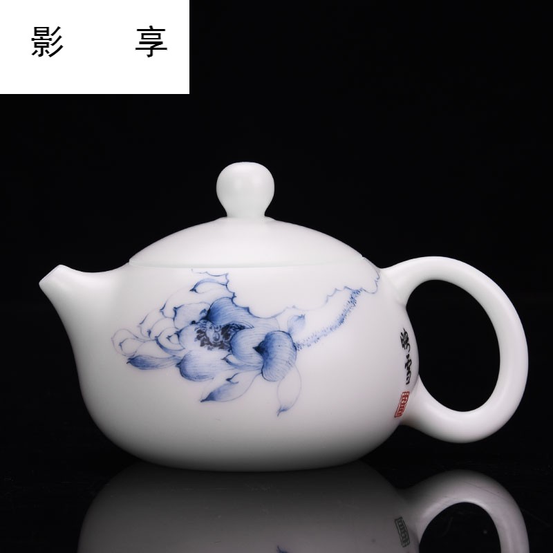 Shadow at dehua white porcelain tea kungfu tea set suit household ceramics suet jade porcelain teapot tea accessories HF