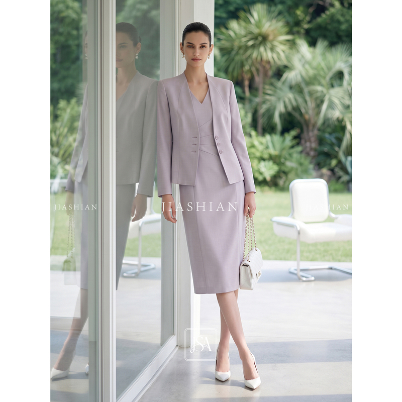 Jiashian Fine Wool 21.5μm "Wardrobe Classic Style" Commuter Collarless Blazer/Dress