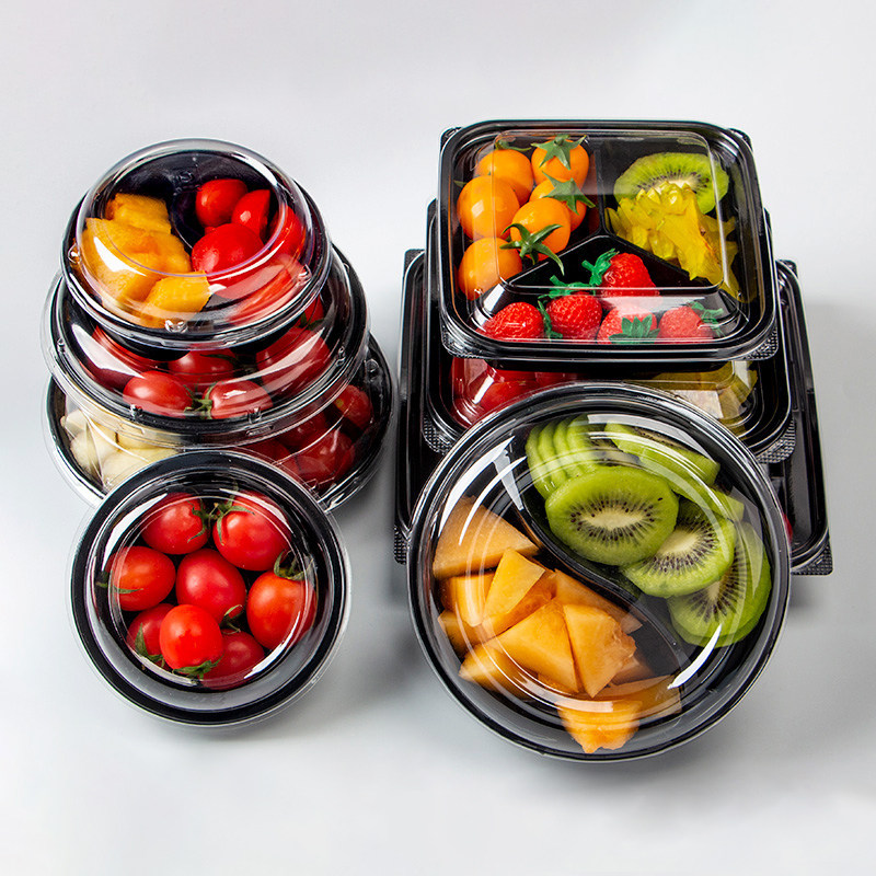 Disposable Fruit Box Double Parquet Fruit Cut Box Mesh Red High End Six Parquet Transparent Round Single Lattice Tray Water Fruit Bailing Packaging Box