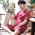 Mens mỏng ngắn tay lụa băng pajama thiết lập kích thước mùa hè tươi đơn giản lụa giản dị về nhà mặc hai mảnh bộ. 