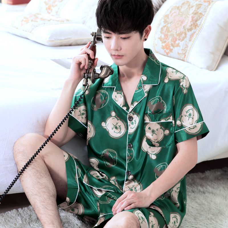 Mens mỏng ngắn tay lụa băng pajama thiết lập kích thước mùa hè tươi đơn giản lụa giản dị về nhà mặc hai mảnh bộ.