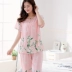 Mùa hè cộng với kích thước áo thun cotton lụa đồ ngủ phụ nữ mùa xuân và mùa thu ngắn tay cotton lụa phục vụ phụ nữ mẹ phù hợp với mùa hè mỏng - Cha mẹ và con