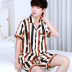 Ice lụa mens mỏng ngắn tay pajama set mùa hè đơn giản tươi lụa nhà quần áo có thể mặc hai mảnh mùa thu. 