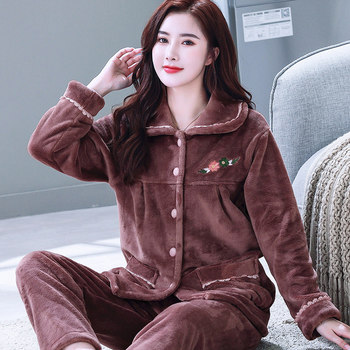 Thickened warm flannel pajamas set for middle-aged and elderly people