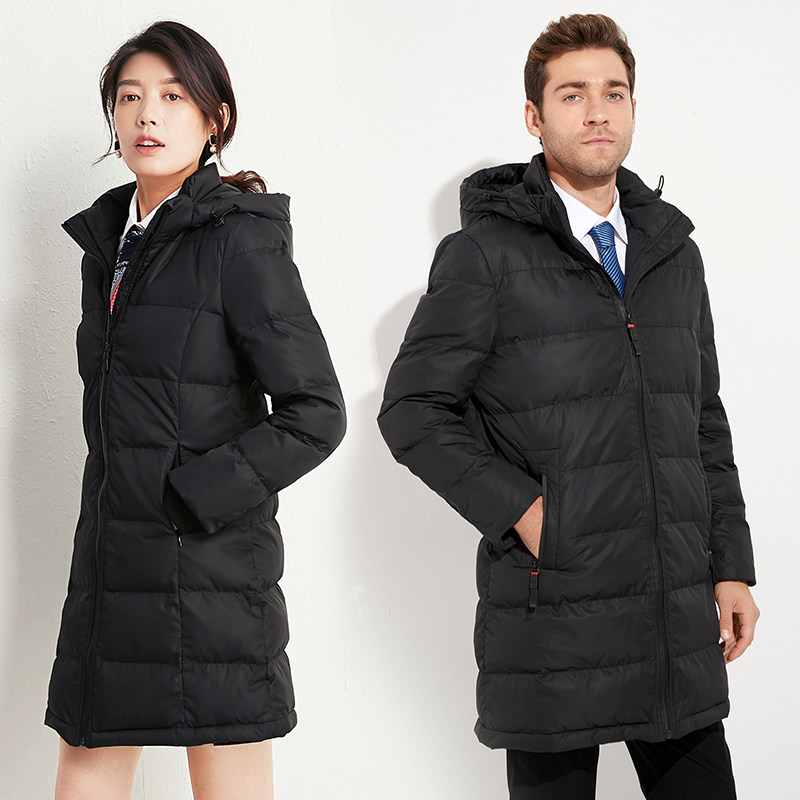 Professional coat men and women with the same winter medium and long version of Black Down cotton jacket overalls women 4s shop property sales