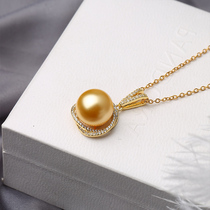 Pearl pendant female temperament single pendant sterling silver necklace Nanyang golden beads choker natural shell beads pendant