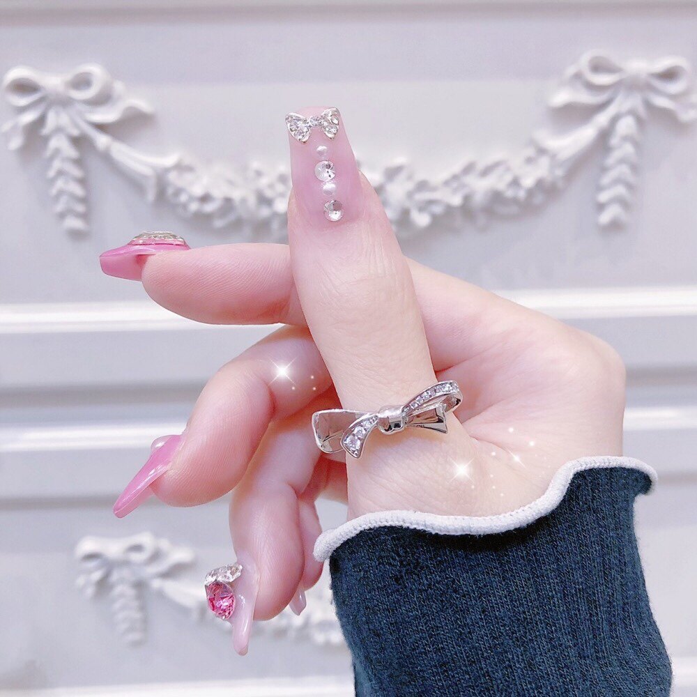 Bao Tuanfa yuka Japanese moca Japanese cute retro style silver diamond bow ring