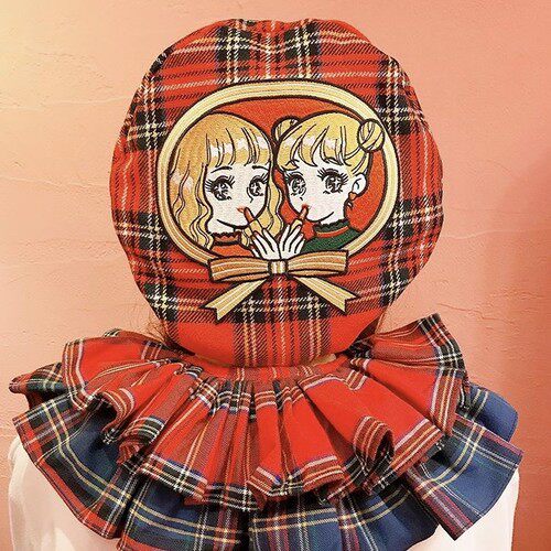 yuka Japan heihei Beauty girl embroidery Berehat painter's hat Japanese department cute teenage girl